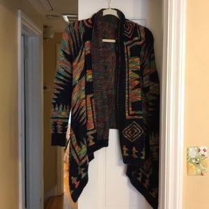 Renee C. Black Multicolor Aztec Open Cardigan